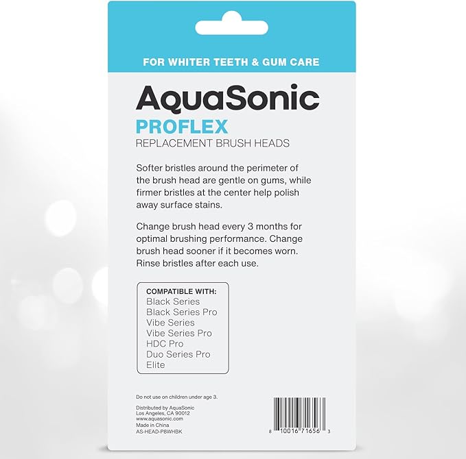 AquaSonic Genuine Proflex Replacement Brush Heads | ADA Accepted | for Whiter Teeth & Gum Care | Compatible with Many AquaSonic Toothbrush Handles (8 Pack White)