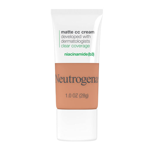 Neutrogena Clear Coverage Flawless Matte CC Cream, Full-Coverage Color Correcting Cream Face Makeup with Niacinamide (b3), Hypoallergenic, Oil Free & Fragrance Free, Cappuccino, 1 oz