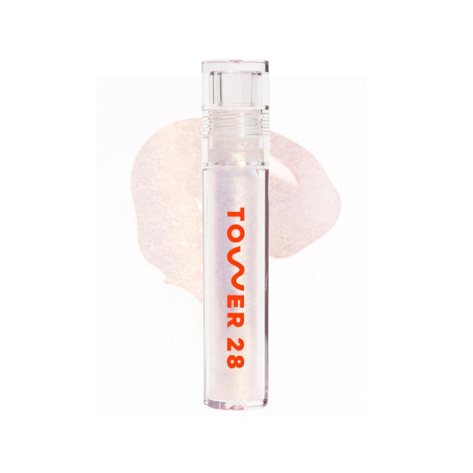 Tower 28 ShineOn Lip Jelly, MAGIC | Non-Sticky, Vegan Lip Gloss in Clear with Gold Shimmer | 5 Nourishing Oils | Moisturizing, Clean, Cruelty Free,0.13 Fl Oz (Pack of 1)