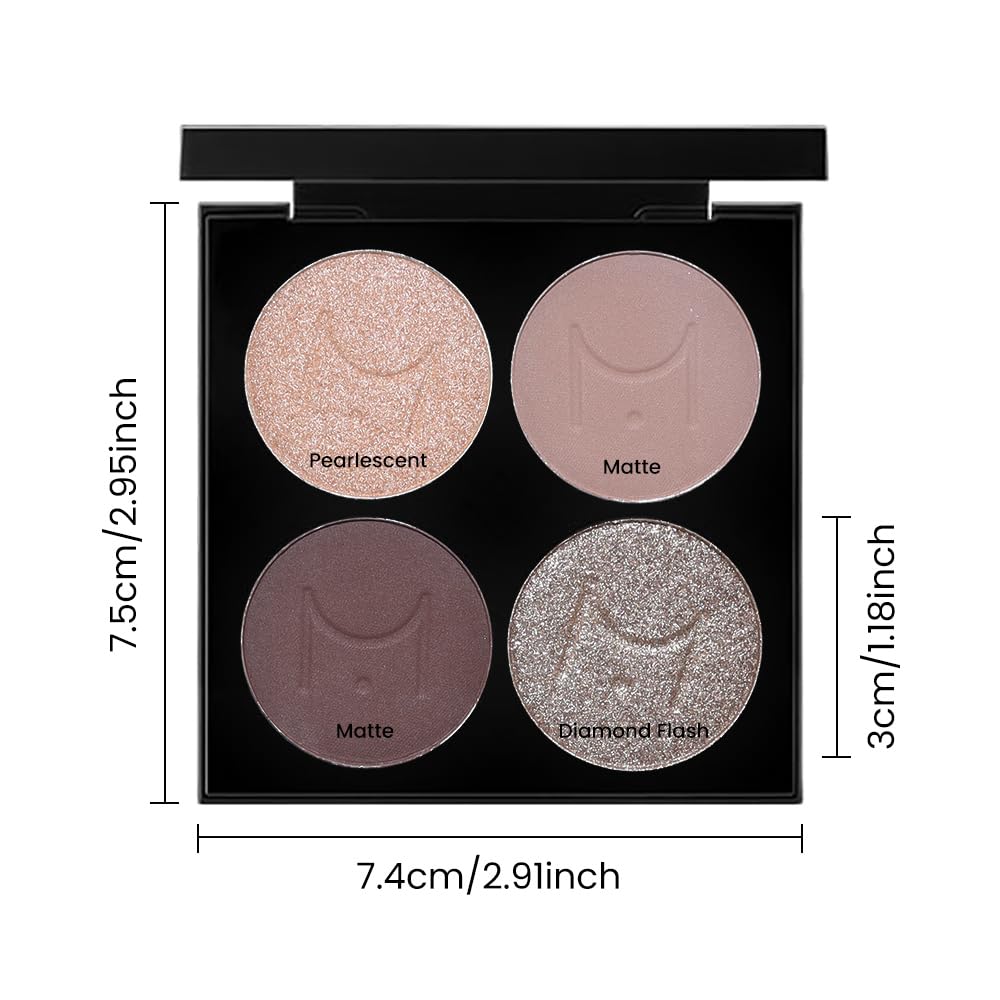 Nude Eyeshadow Quad Palette, Champagne Dusty Pink Plum Mauve Taupe Glitter Metallic Shimmer Matte High Pigment Mini Eyeshadow Eye Shadow Palette Makeup for older Women, Travel Size Built in Mirror