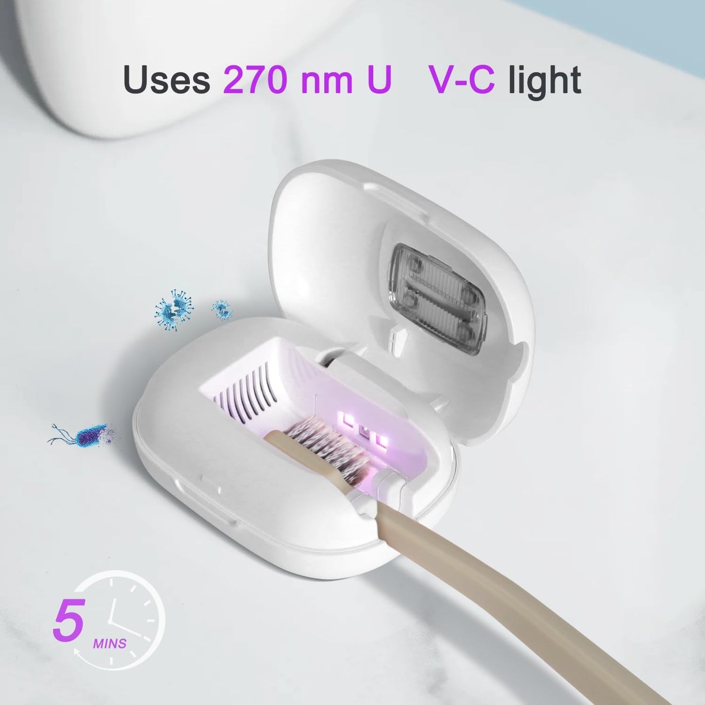 Toothbrush Holder, Toothbrush Cleaner Case, Portable USB Charging Toothbrush Cover with U V-C Light, Travel Toothbrush Holder (White-Fan-Heat)
