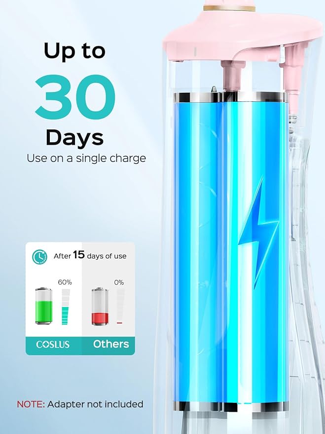 COSLUS E40 Portable Water Flosser for Teeth: 10 Pressure Settings Professional Water Dental Pick for Orthodontic, Braces & Sensitive Gums - Cordless for Travel Use, for Adults Teens, BPA-Free