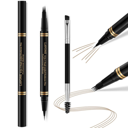 Eyebrow Pen,2-in-1 Waterproof Eyebrow Pencil with 4 Tip Microblading Brow Pen and Ultra-Precise Brow Pencil,with Dual-ended Eyebrow Brush,Eyebrow Makeup for Natural Looking - Taupe