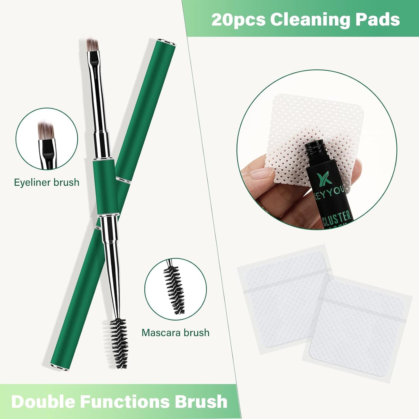KEYYOU Lash Extension Kit DIY 300Pcs Lash Clusters Eyelash Extension Kit 50D D Curl 9-18MIX Lash Clusters Kit with Lash Glue Remover Applicator Easy to Use for Beginners(Kit,50D-D,9-18MIX)
