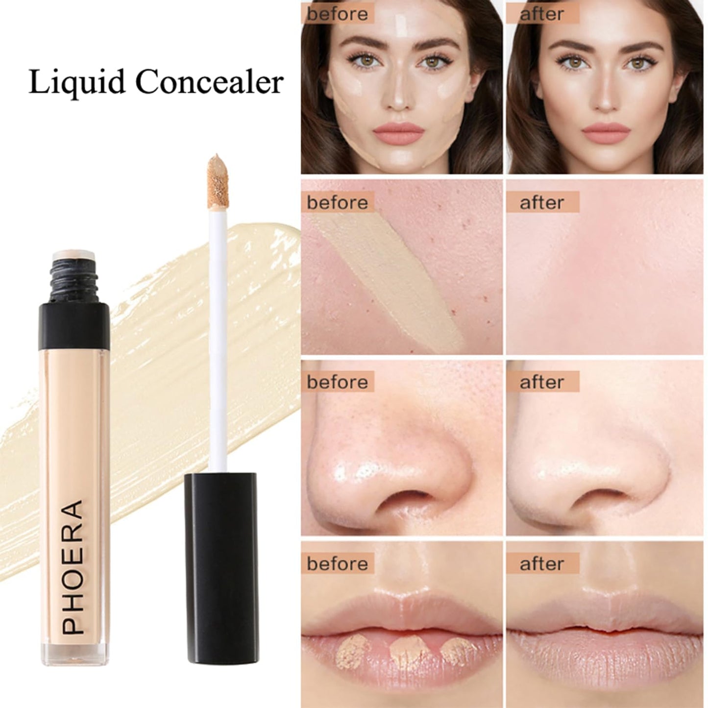 Mushroom Head Air Cushion CC Cream Natural Foundation,PHOERA Foundation,PHOERA Concealer, PHOERA Primer, PHOERA Powder, Kabuki Makeup Brushes Foundation (101 Porcelain+01 Ivory CC)