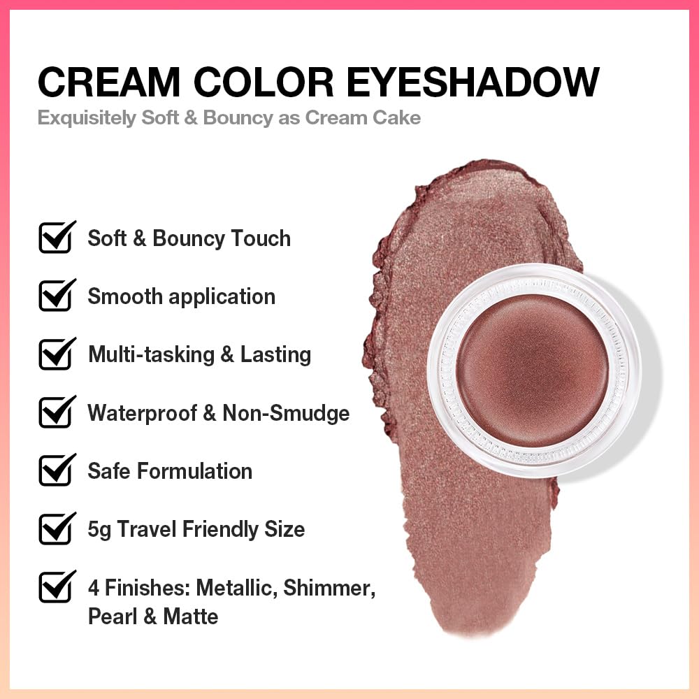 Cream Glitter Cocoa Shimmer Metallic Eyeshadow Palette Makeup, Natural Single Mini Instant Holographic Eyeshadow For Women, Sombras Crema Para Ojos, Talc, Paraben & Cruelty Free, 21