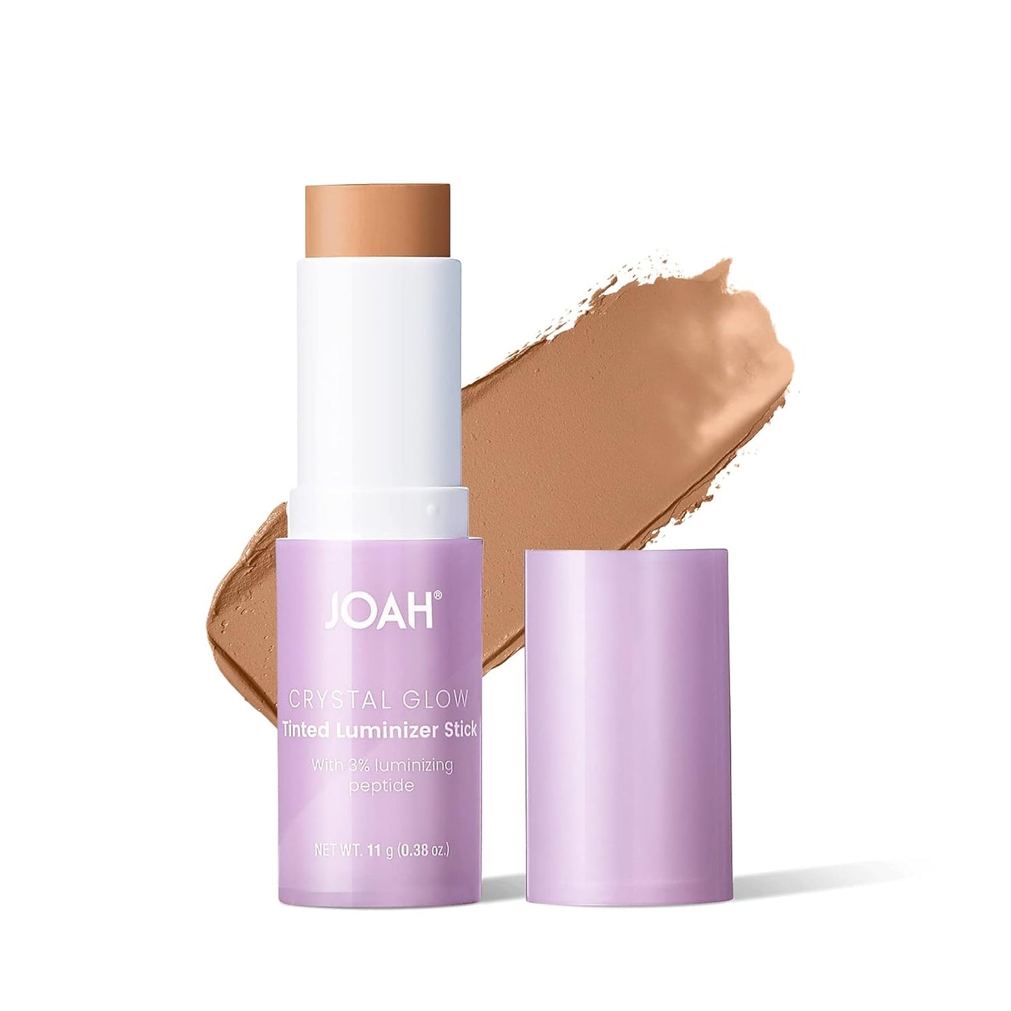 JOAH Crystal Glow Tinted Luminizer Stick, Multitasking Korean Makeup Highlighter and Bronzer Stick, Customizable Formula for a Natural Glow, Peptide Infused, Medium with Warm Undertones