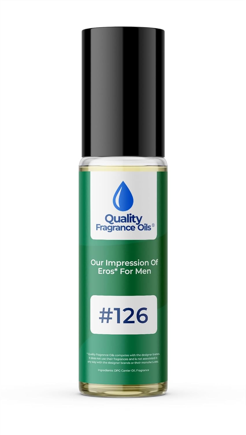 Quality Fragrance Oils' Eros for Men Impression #126 | Long-Lasting Perfume Oil, Alcohol-Free, Strong Scent, 10ml Roll-On | Affordable Alternative to Designer Fragrances