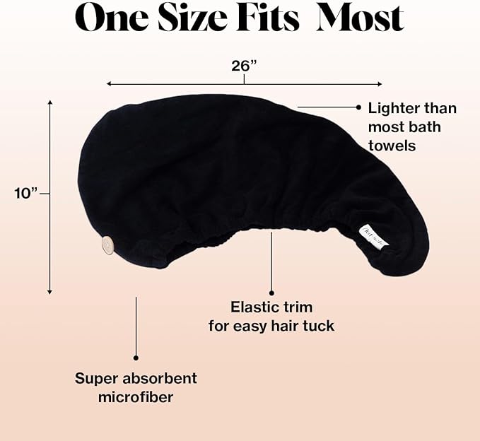 Kitsch Microfiber Hair Towel Wrap for Women – Ultra Absorbent Microfiber Bath Towels for Wet, Curly, Long or Short Hair – Anti-Frizz Hair Wrap, Great Hair Care Gifts for Women – Black
