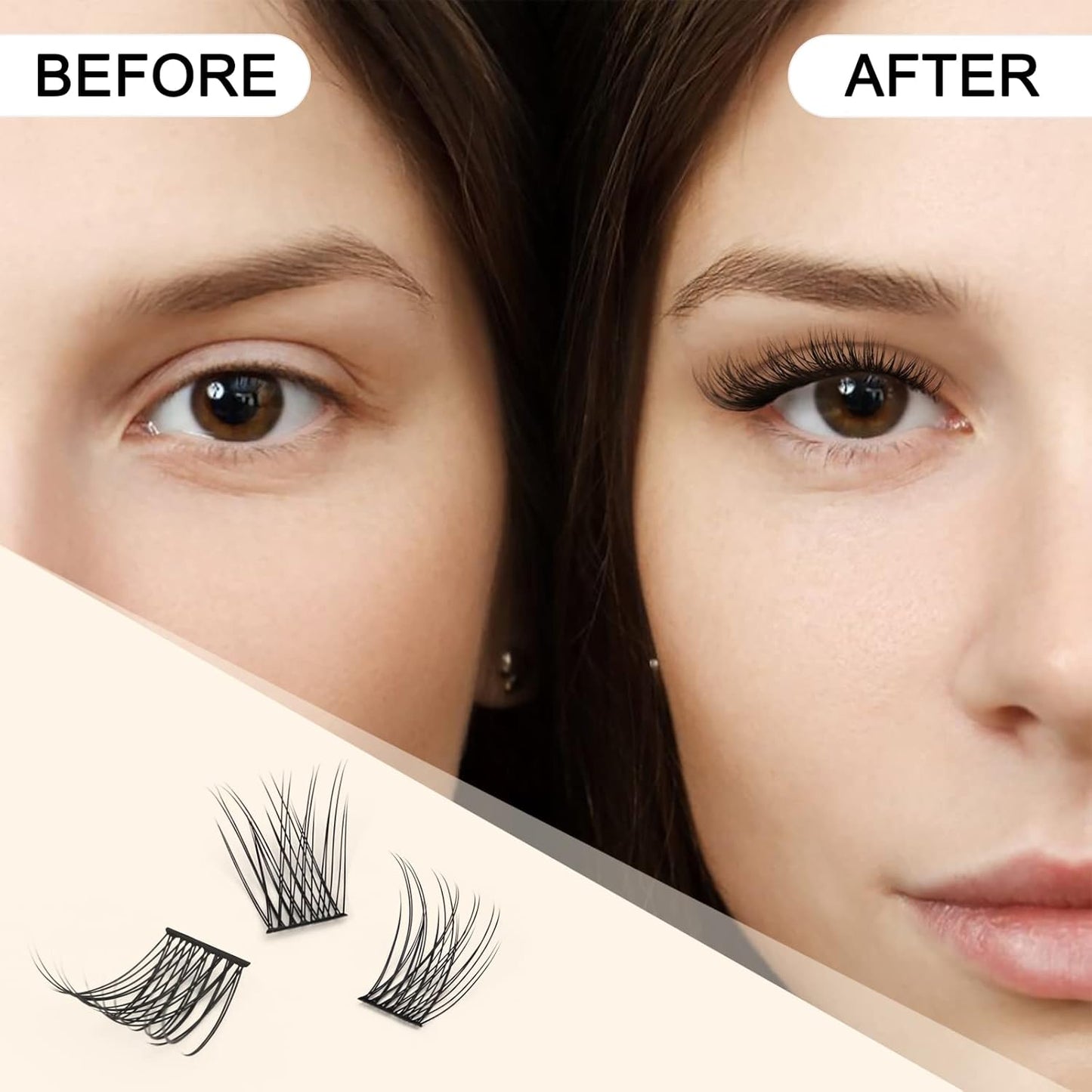QUEWEL Lash Clusters 72 Pcs Wide Stem Individual Lashes C/D Curl 8-16mm Length DIY Eyelash Extension False Eyelashes Natural&Mega Styles Soft for Personal Makeup Use at Home (Natural-C-8)