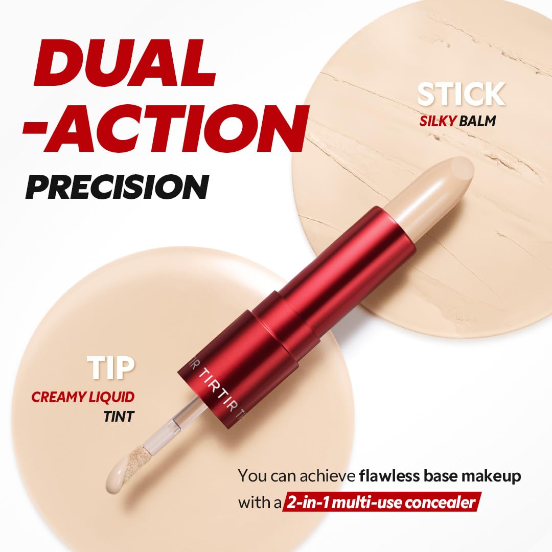 TIRTIR Glide&Hide Blurring Concealer - Creamy texture, Conceals dark circles and wrinkles, Dual formula (liquid tip & balm stick), Long-lasting wear, Korean Makeup, #1N, 0.28 Oz