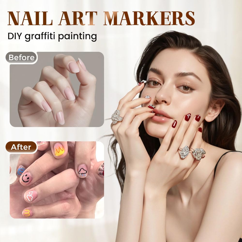 12 Colors Nail Art Pens Set, 2025 New Nail Art Markers Polish Pen for 3D Nail Art, Nail Art Tools for Dotting Drawing Painting Point Liner DIY (1 set)