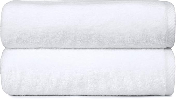 Amazon Basics 2-Piece Quick-Dry Oversize Bath Towel, 100% Cotton, 62" x 30", White