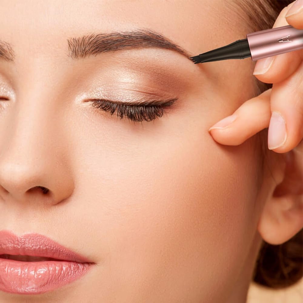 Microblading Eyebrow Pen, New 3D Microblading Eyebrow Pencil, Waterproof Eye Brow Pen with 4 Tip, Natural Magic Eyebrow Makeup Fine Stroke Contouring Pencil Long-Lasting Stay on All Day (Light Brown)