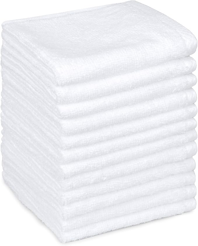 Amazon basics cotton washcloths, Lightweight quick-dry, 12" x 12", 12-pack, white