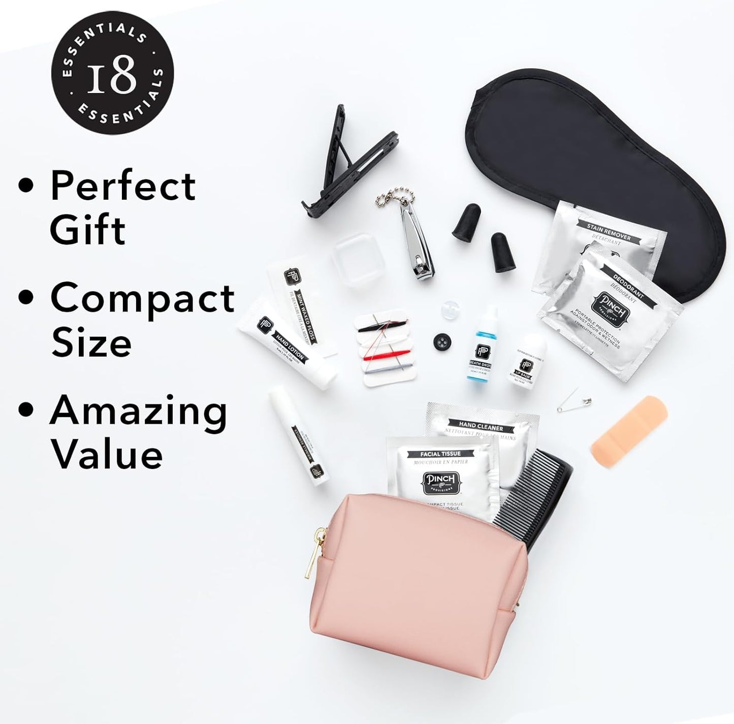 Pinch Provisions Travel Kit, includes 18 Must-Have Emergency Essential Items for Travelling, Ideal Road Trip or Airport Gift for Friends, Family & Peers, Portable Pouch