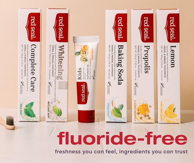 Red Seal Fluoride Free Lemon Toothpaste - Flavored Toothpaste with a Non Mint Taste - Vegan Friendly, Cruelty Free, No Artificial Colors or Flavors, NATRUE Certified Natural, SLS Free, 3.53 oz (2)