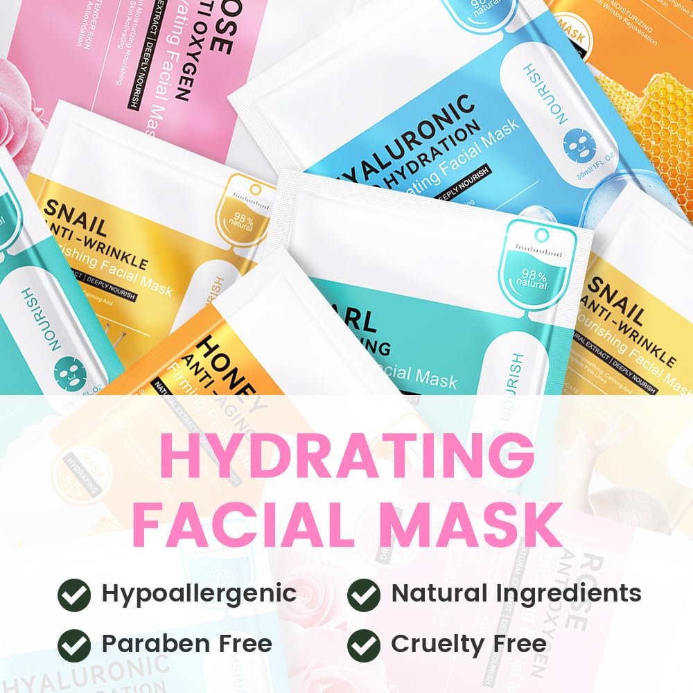 8 Pack Rose Kids Face Mask,Pink Face Masks Skincare Spa Day Kit Supplies,Spa Party Favors for Teens Girls Women,Sheet Facial Mask Skincare Gifts Set,Moisturize Soothe for All Skin Types