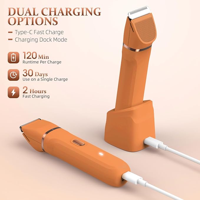 5-in-1 Bikini Trimmer for Women, IPX7 Waterproof Electric Razors Shaver, Cordless Body Hair Trimmer, Facial & Pubic Hair Removal, Ceramic Blade (Pure Orange)