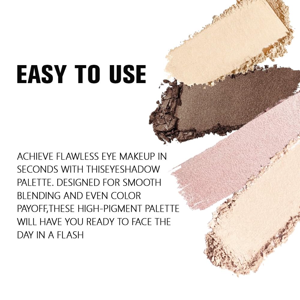 Kaely Powder Eyeshadow Quad, Natural Nude Shimmer Eyeshadow Palette Makeup, Neutral Eye Shadow Palette for Older Women Pigmented Waterproof, sombras para ojos, Blendable, Cruelty-free, 01