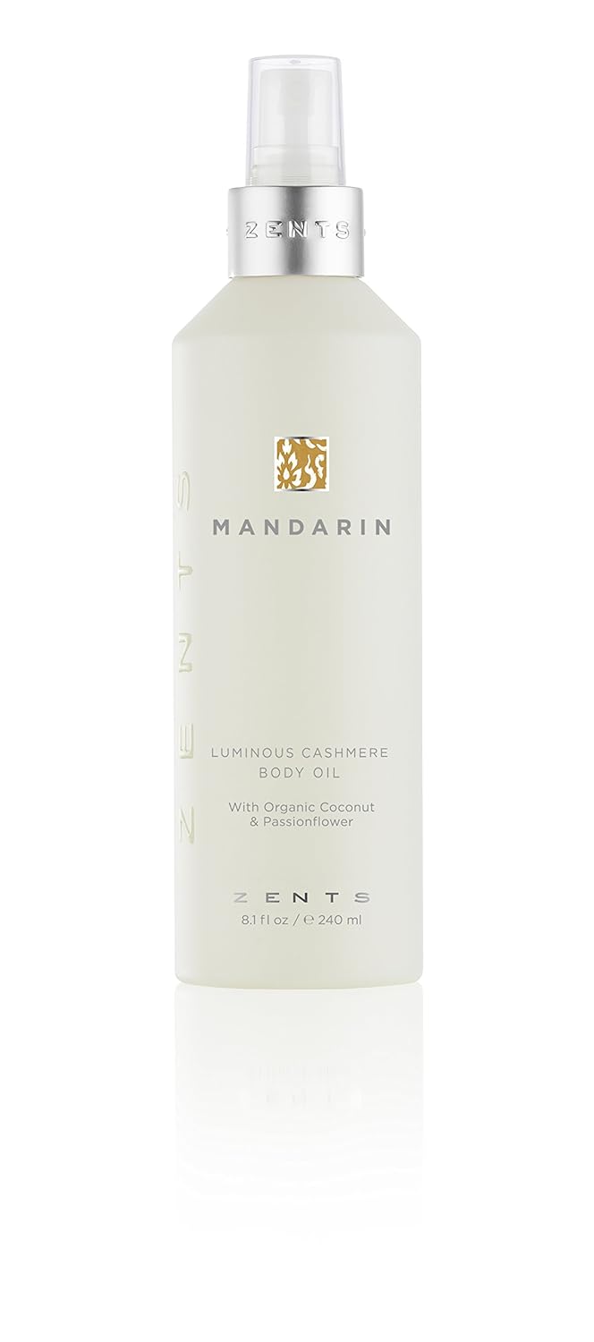 Zents Luminous Cashmere Body Oil (Mandarin Fragrance) | Moisturizing Body Oil with Vitamin E & Organic Coconut Oil | Softens & Smooths Skin | 8 fl oz