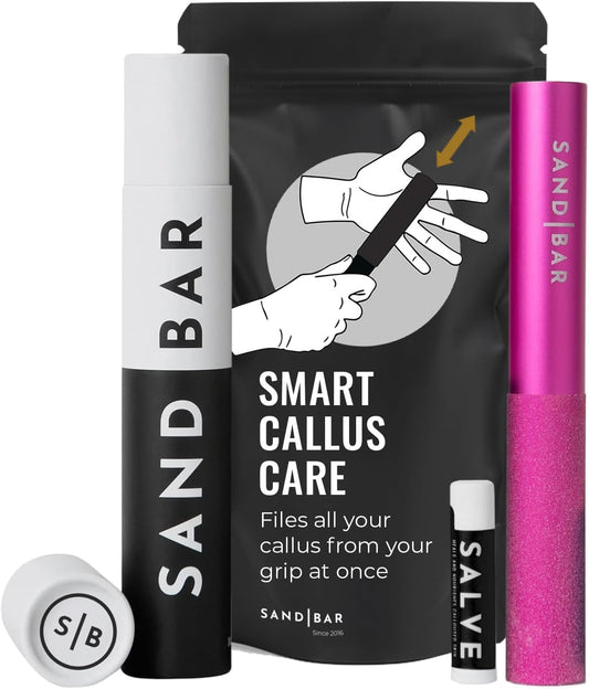SandBar Callus Remover Tool, File for Hands, Durable Aluminum Tool Callus Shaver, Palm and Heel Dead Skin Removal, Includes Nourishing Salve, Ideal for Athletes, Climbers, and Gym Enthusiasts - Pink