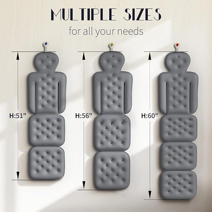 Full Body Bath Pillow for Bathtub, Thick Bathtub Cushion, Luxury Tub Pillow for Bath for Headrest Neck and Back Support Gray 56" x 16"