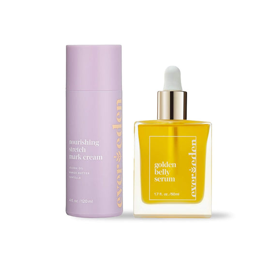 Evereden Mama Must-Have DUO - Golden Belly Stretch Mark Oil & Nourishing Stretch Mark Cream - Dermatologist-Developed Clean & Vegan Maternity Skin Care for Stretch Mark Reduction & Skin Hydration