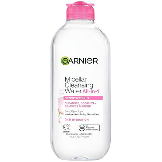 Garnier Micellar Water, Hydrating Facial Cleanser & Makeup Remover, Suitable for Sensitive Skin, Vegan, Cruelty Free, 13.5 Fl Oz (400mL), 1 Count
