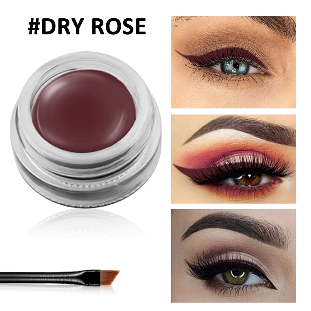 Erinde Waterproof Gel Eyeliner, Cream Eyeliner Gel Pot, High-Intensity Pigments Long Lasting Smudge-Proof Eye Liner Halloween Makeup, Waterline Matte Eye Liner with 2PCS Brushes, 07 Dry Rose
