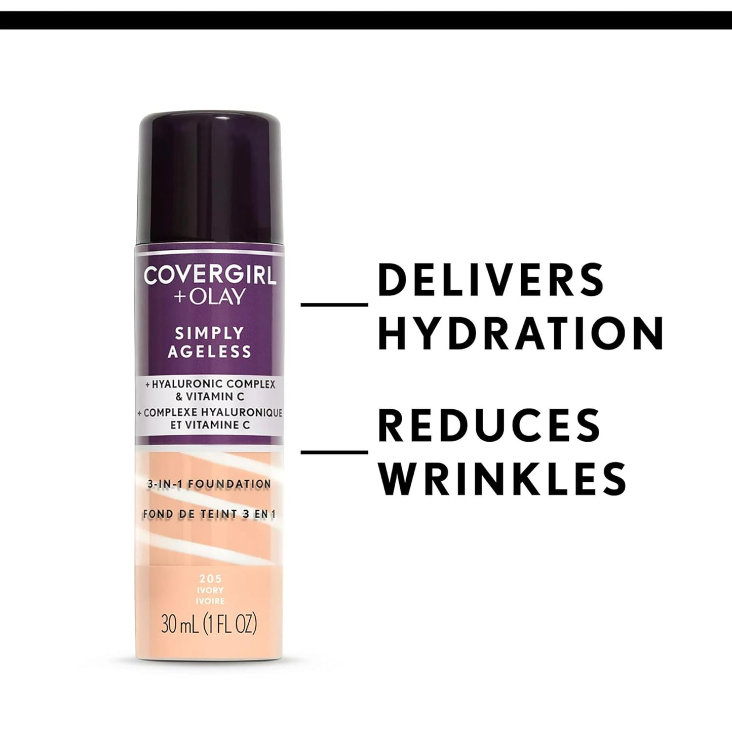 COVERGIRL & Olay Simply Ageless 3-in-1 Liquid Foundation, Matte Finish, Hyaluronic & Vitamin C Formula, 240 Natural Beige, 1 Count