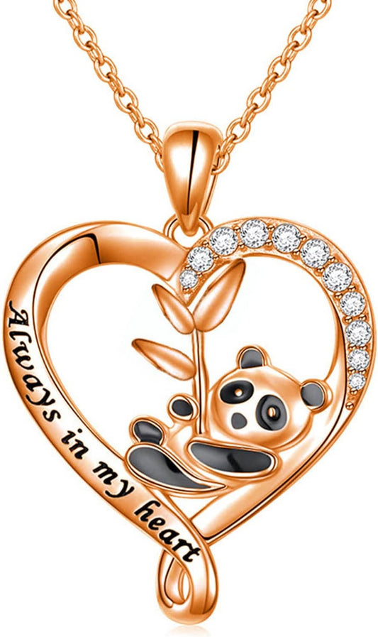 Silver Crystal Panda Necklace Choker Vintage Heart Panda Pendant Cute Animal Necklace Charm Jewelry I Love You Forever Birthday Gifts for Kids Women and Girls