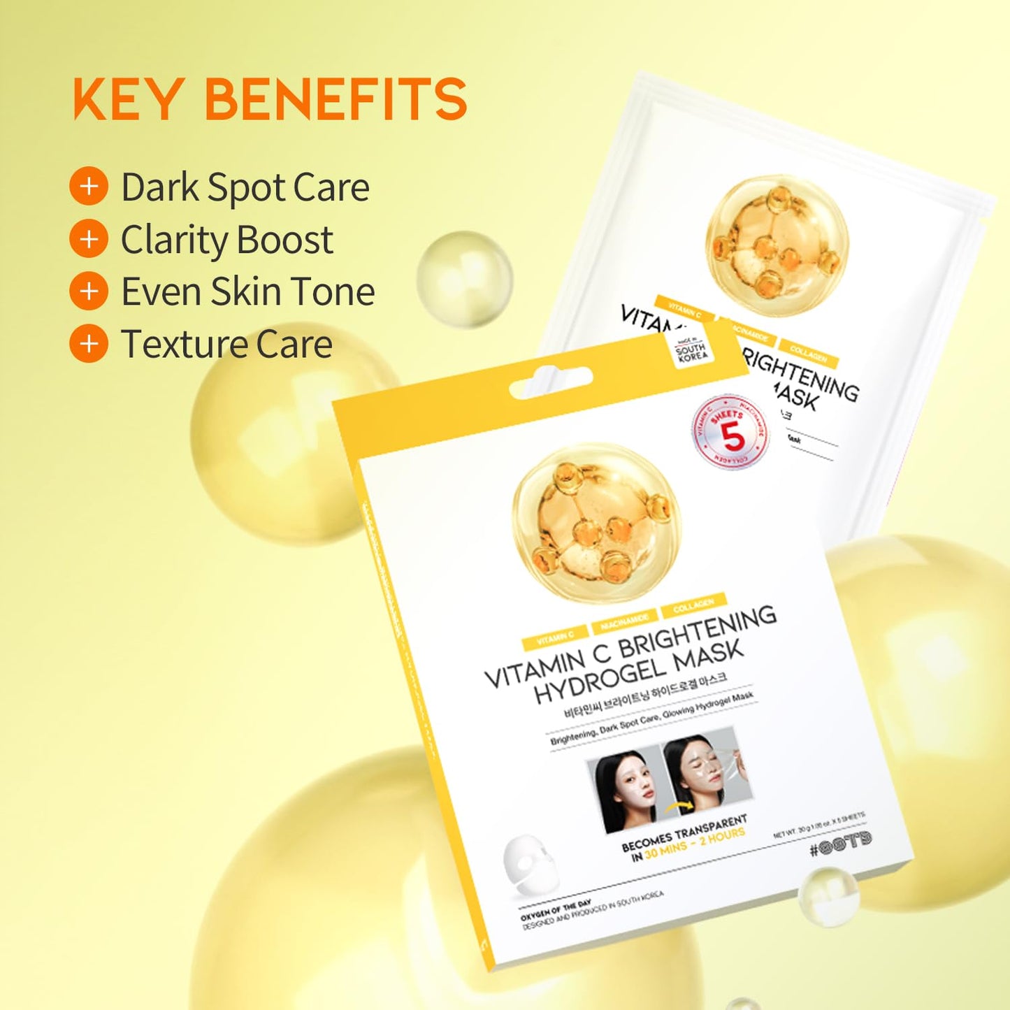 #OOTD Vitamin C Collagen Glutathione Hydrating & Firming Hydrogel Sheet Mask - Radiant Glow Gel Mask and Dull Skin (5pcs)