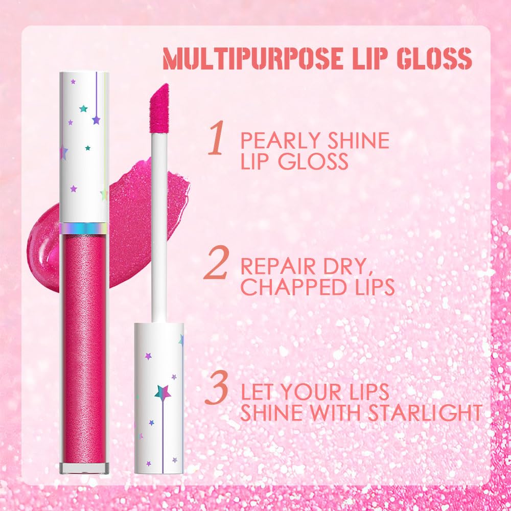 evpct 1Pcs Hot Pink Metallic Glitter Lip Gloss Stain lip color Lipstick for Women Long Lasting Waterproof 24, Rose Pink Frosted Metallic Shimmer Chrome iridescent Liquid Lipstick Lip Gloss Makeup, 01#