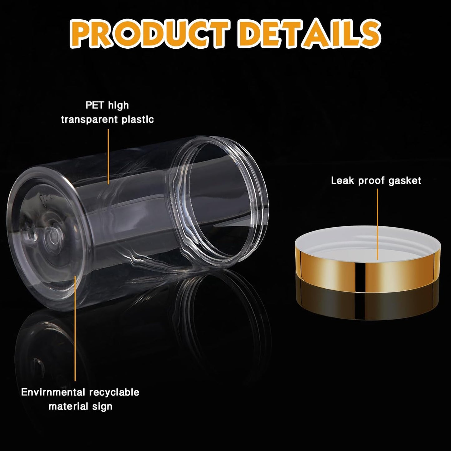 SATINIOR 24 Pieces Empty Clear Plastic Jars with Lids Round Storage Containers Wide Mouth for Beauty Product Cosmetic Cream Lotion Liquid Butter Craft and Food(Gold Lid,12 oz)