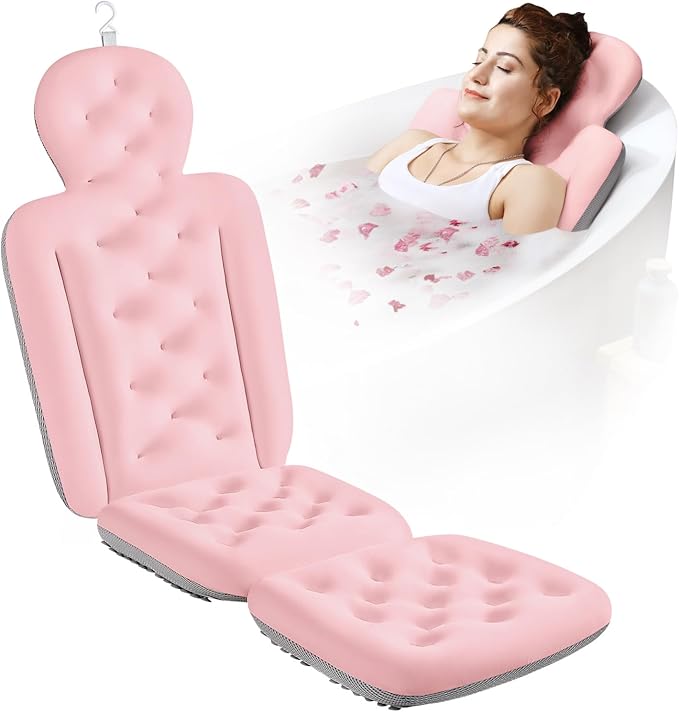 Full Body Bath Pillow for Bathtub, Thick Bathtub Cushion, Luxury Tub Pillow for Bath for Headrest Neck and Back Support Pink 56" x 16"