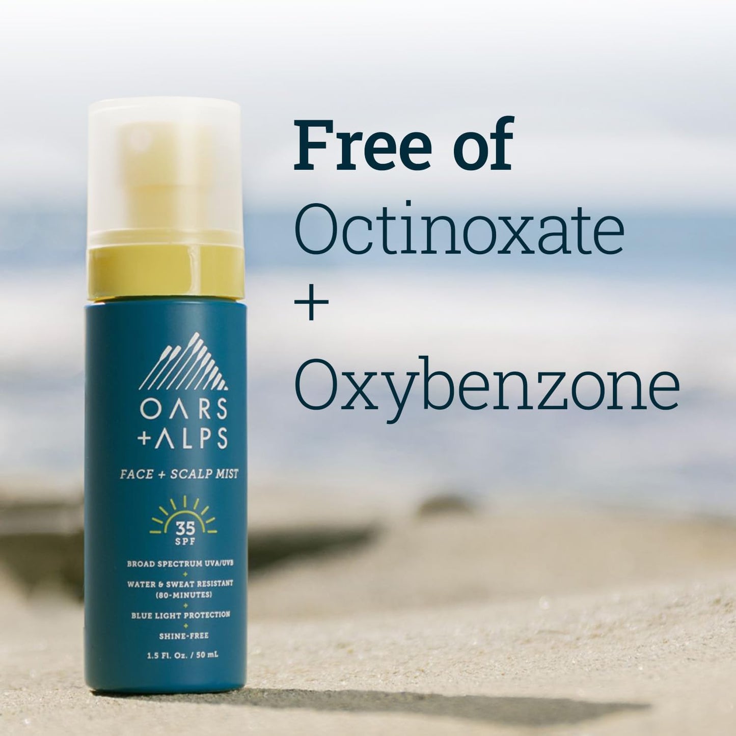 Oars + Alps Face & Scalp Sunscreen Spray Mist, SPF 35 Facial & Hair Sunscreen, Protects from Blue Light, Incfused with Aloe Vera + Cucumber, Water & Sweat Resistant, Summer Splash Scent, 1.5oz