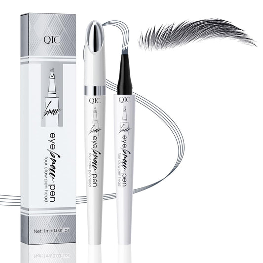 Eyebrow Pen, Waterproof Microblading Eyebrow Pencil, 4 Tip Precise Eye Brow Makeup Pen for Women to Effortlessly Create Hair Like Natural Brows, Non Dry Out and Last All Day (Grey Color)