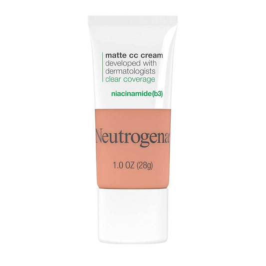Neutrogena Clear Coverage Flawless Matte CC Cream, Full-Coverage Color Correcting Cream Face Makeup with Niacinamide (b3), Hypoallergenic, Oil Free & Fragrance Free, Cool Almond, 1 oz