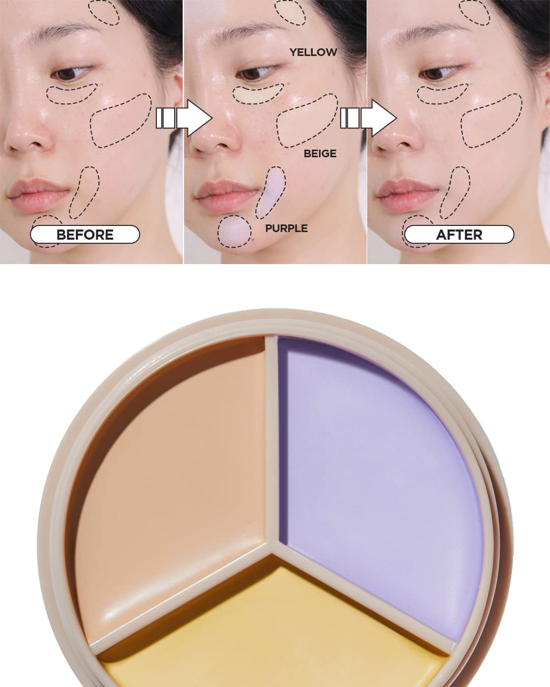 THESAEM Cover Perfection Triple Pot Concealer 04 Tone Up Beige - for Fair to Light Skin Tone - 3 Color Full Coverage Concealer - Covers Pigmentation and Blemish Spots, Corrects Skin Tone