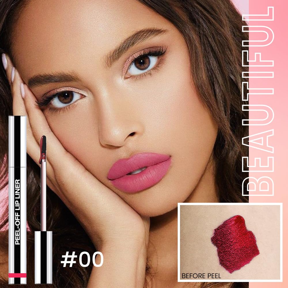 2Pcs Matte Liquid Lip Stain Peel Off Lip liner Tattoo, Matte Peel Off Lip Stain, Long Lasting Waterproof Lipstick Lip Gloss Stain, Transfer-proof for All Skin Types (0.24 fl oz-00#+06#)