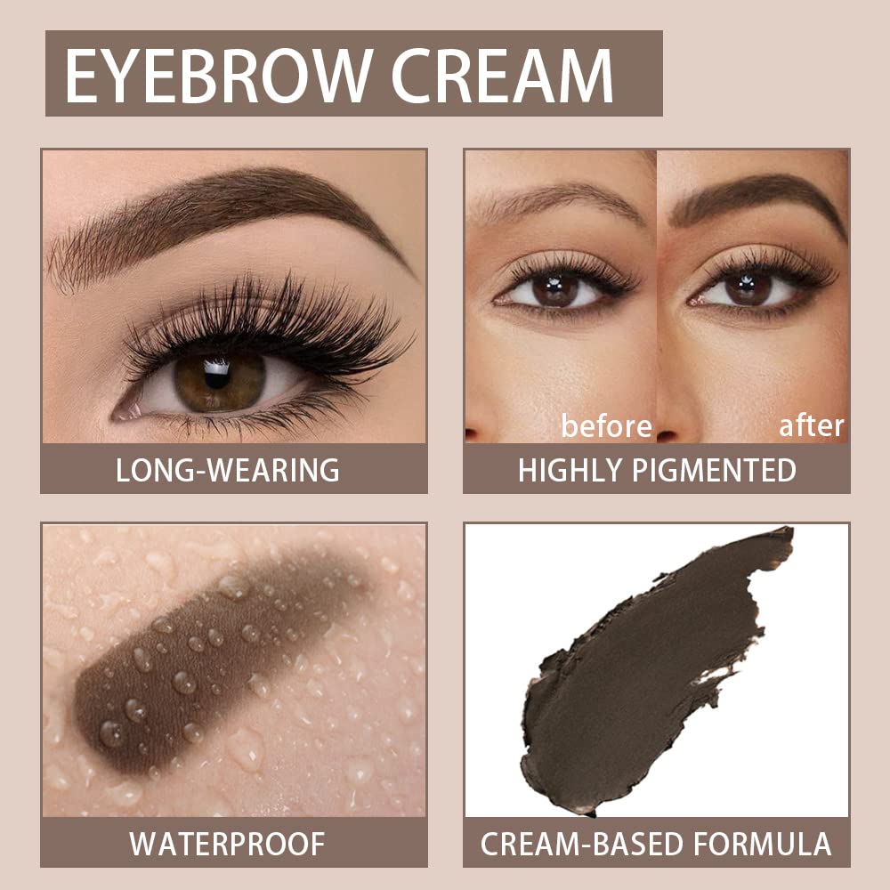 evpct Ebony Eyebrow Powder Pomade Gel Shaper Makeup Kit with Dual-ended Brush, Eyebrow Stencils Kit for Women Shaping, Eye Brow Pomade Stencil Shaper Tinting kits for Women, Long Lasting Waterproof