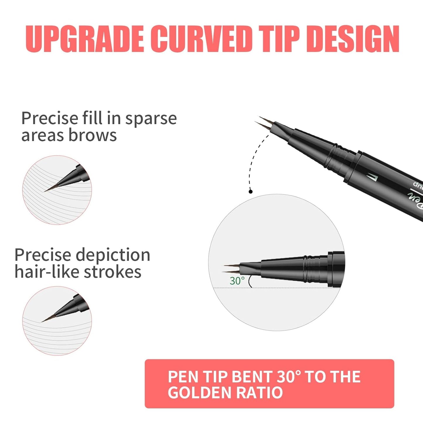 Eyebrow Pen, Microblading Eyebrow Pencil for Natural Hair-Like, Fast & Precise Faux Brow Pen with Double Brush Tip, Waterproof Long-Lasting, Filling Eyebrow Pencils for Women, Light Brown