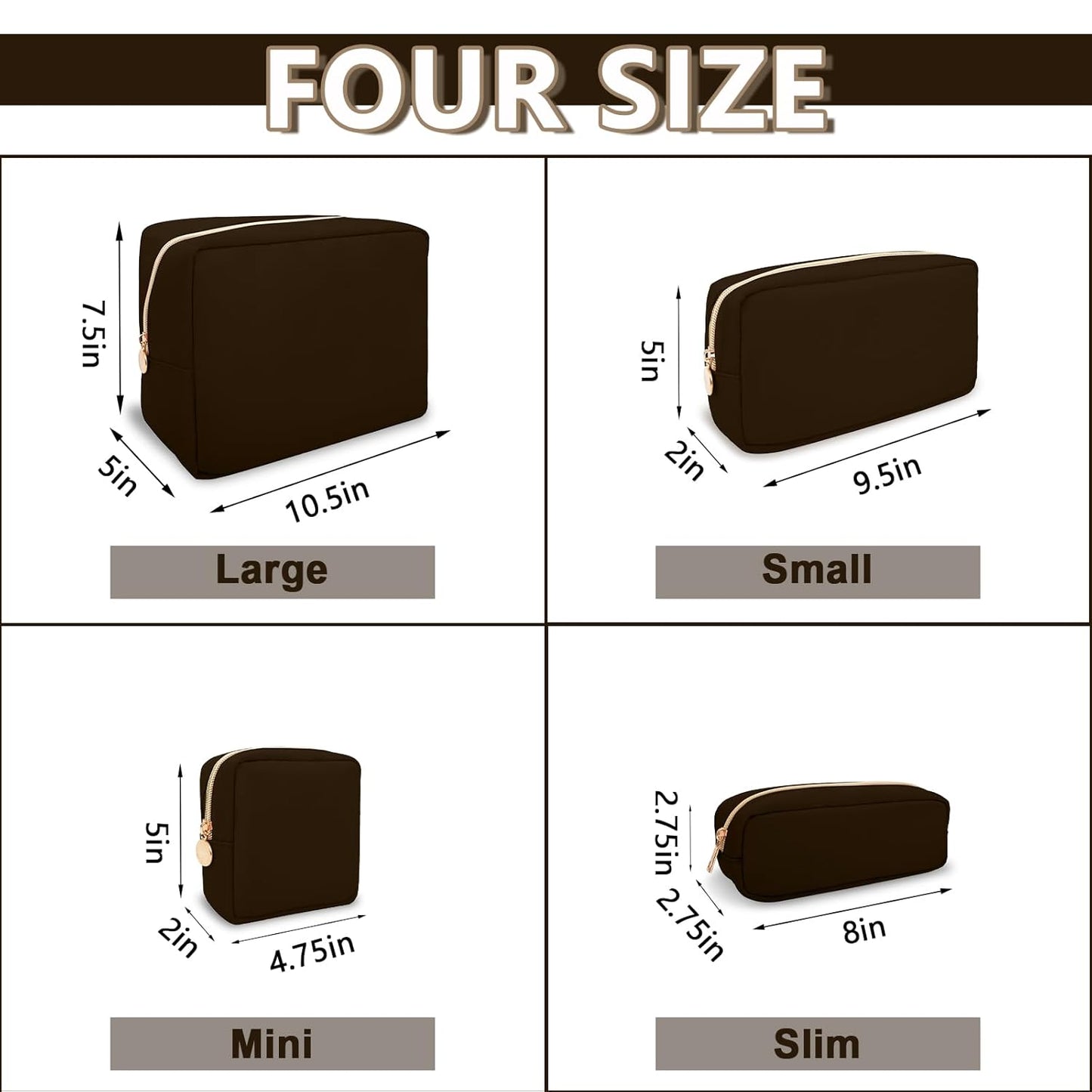 Mini Makeup Pouch for Purse, Small Cosmetic Bag Pouch Nylon Travel Toiletry Organizers Bag for Women Girls, Cute Zipper Coin Purse Preppy Storage Purse for School Work(Mini-Chocolate)