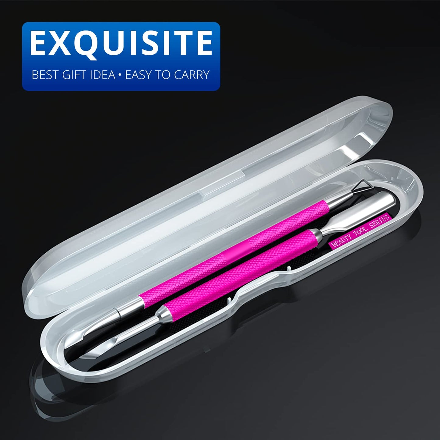 2PCS Metal Rose Pink Cuticle Pusher and Cutter Remover Salon Quality Stainless Steel Gel Nail Polish Peeler Scraper Durable Manicure and Pedicure Cleaner Tool For Fingernail and Toenail
