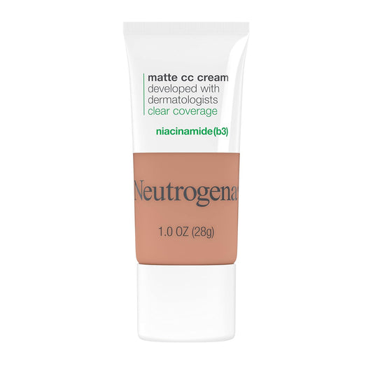 Neutrogena Clear Coverage Flawless Matte CC Cream, Full-Coverage Color Correcting Cream Face Makeup with Niacinamide (b3), Hypoallergenic, Oil Free & Fragrance Free, Toast, 1 oz