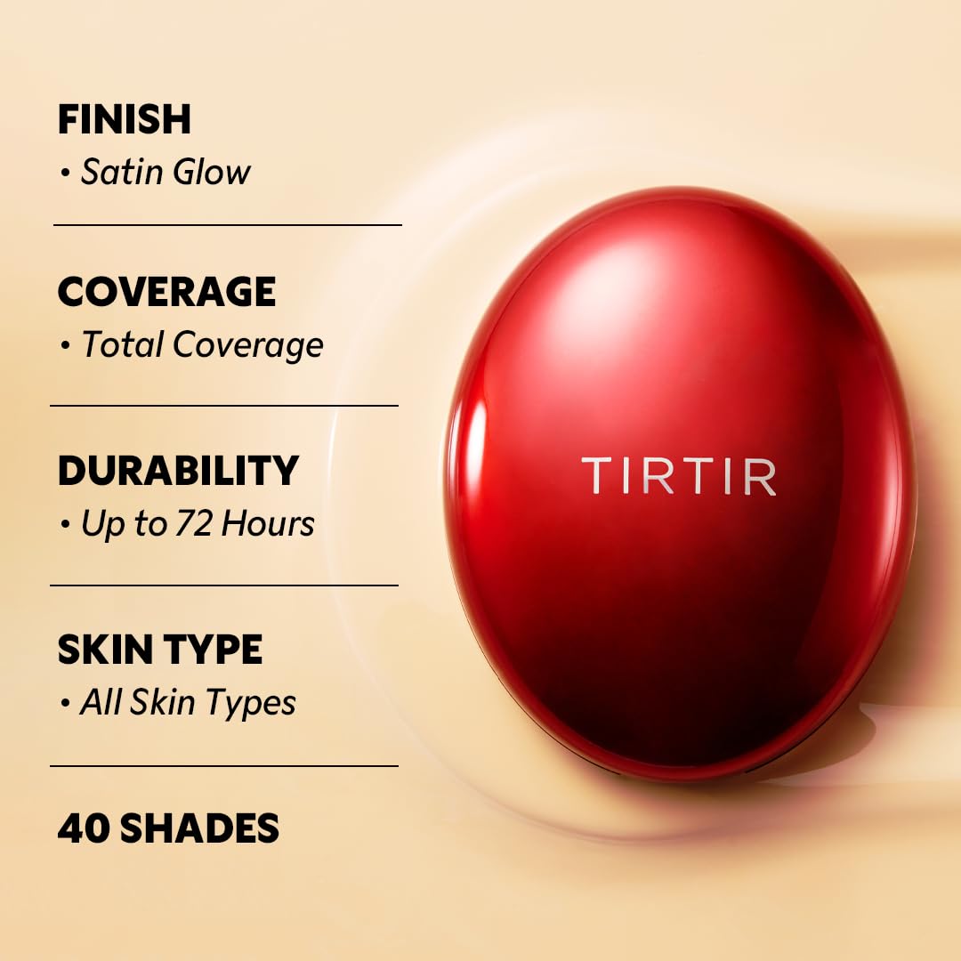 TIRTIR Mask Fit Red Cushion Foundation | Full coverage, Weightless, Skin fit, Satin Glow Finish, Korean Makeup BB Foundation, beauty, Tattoo cover up, Buildable (#55N Espresso, 0.63 Fl Oz)