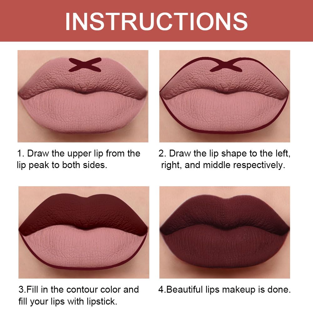 evpct 1Pcs Dark Deep Red Lip Liner and Lipstick Set Kit for Women Matte Lips Kit with Lip Liner Lip Stains Long Lasting Waterproof 24 Hour Lipstick and Lip Liners Combo Lipliners Pencil Set 15#