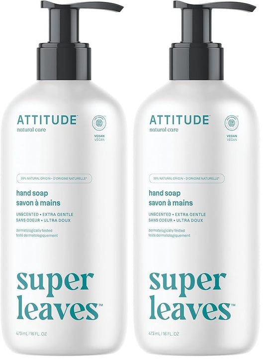 ATTITUDE Liquid Hand Soap, EWG Verified, Plant and Mineral-Based, Vegan Personal Care Products, Unscented, 16 Fl Oz (Pack of 2)