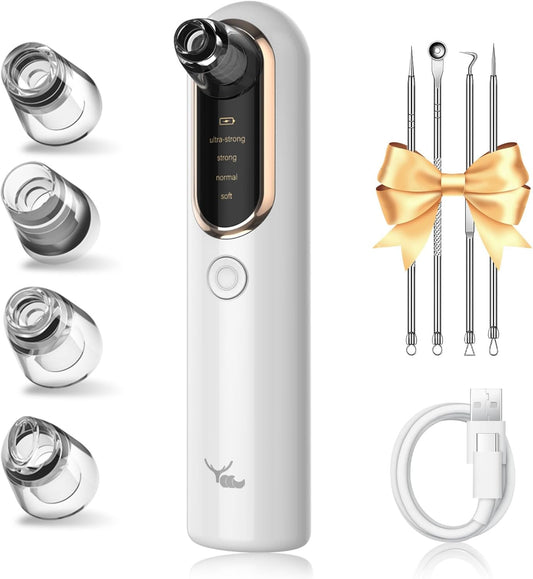 Yccu Blackhead Remover Vacuum Pore Extractor Black Head Remover for Face&Nose Blackhead Extractor Pore Vacuum Pimple Extractor Tool Pore Cleaner with USB Charge 4 Modes 5 Suction Heads for Women&Men